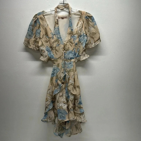 For Love And Lemons Cadence Romper Short Sleeve Floral Flower Cream Blue Size XS - Picture 2 of 10